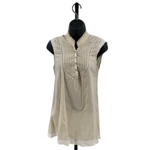 Sanctuary Clothing Button Up Top WMNS XS Cream Dotted Ruffle Pleated Ladder Lace